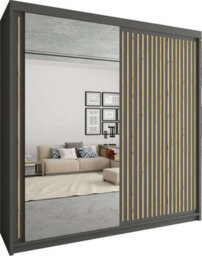 Sliding Wardrobes 4 u LTD Modern Grooved Sliding Mirror Wardrobe With Led Light Grey/oak 203Cm - thumbnail 2