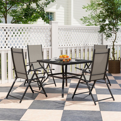 Outsunny 5 Pcs Garden Dining Set, Folding Chairs And Metal Top Table, Khaki - image 1
