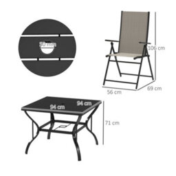 Outsunny 5 Pcs Garden Dining Set, Folding Chairs And Metal Top Table, Khaki - thumbnail 3