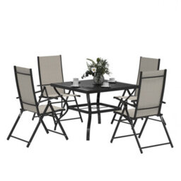 Outsunny 5 Pcs Garden Dining Set, Folding Chairs And Metal Top Table, Khaki - thumbnail 2