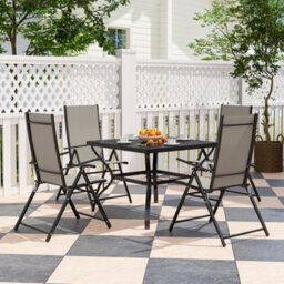 Outsunny 5 Pcs Garden Dining Set, Folding Chairs And Metal Top Table, Khaki