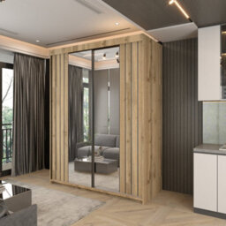 Sliding Wardrobes 4 u LTD Modern Monali Sliding Door Wardrobe Available In 2 Sizes 150Cm/200Cm & 3 Colors- Oak/blacktrim 150Cm - thumbnail 1