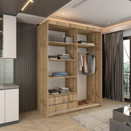 Sliding Wardrobes 4 u LTD Modern Monali Sliding Door Wardrobe Available In 2 Sizes 150Cm/200Cm & 3 Colors- Oak/blacktrim 150Cm - thumbnail 3