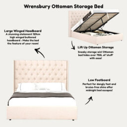 OAT Home Wrenbury Natural Fabric Winged Ottoman Storage Bed Frame -King Size - thumbnail 8