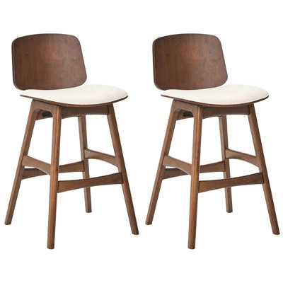 Beliani Set Of 2 Bar Chairs Charleston Wood Brown/ Light Beige - image 1