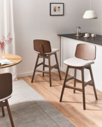 Beliani Set Of 2 Bar Chairs Charleston Wood Brown/ Light Beige - thumbnail 2