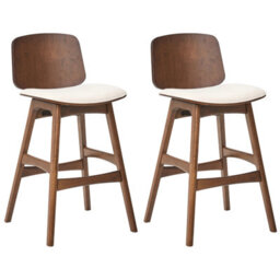 Beliani Set Of 2 Bar Chairs Charleston Wood Brown/ Light Beige