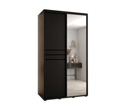 Arte  Cannes Xi Mirrored Sliding Door Wardrobe W140Cm - Sleek Black Storage For Compact Spaces - image 1