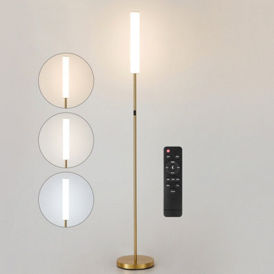 Harper Living Modern Led Floor Lamp With Remote + Touch Control, Gold Standing Reading Lamp With Cylinder White Plastic Shade - image 1
