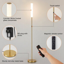 Harper Living Modern Led Floor Lamp With Remote + Touch Control, Gold Standing Reading Lamp With Cylinder White Plastic Shade - thumbnail 8