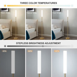 Harper Living Modern Led Floor Lamp With Remote + Touch Control, Gold Standing Reading Lamp With Cylinder White Plastic Shade - thumbnail 5