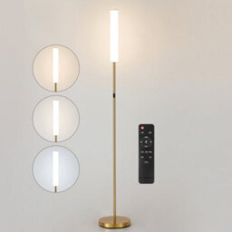 Harper Living Modern Led Floor Lamp With Remote + Touch Control, Gold Standing Reading Lamp With Cylinder White Plastic Shade - thumbnail 1