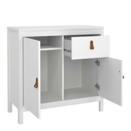 Wyld Haus Wildberry Matt White Wooden Sideboard, 2 Doors 1 Drawer, Brown Leather Handles - thumbnail 5