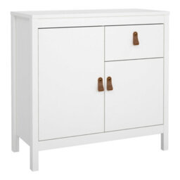 Wyld Haus Wildberry Matt White Wooden Sideboard, 2 Doors 1 Drawer, Brown Leather Handles - thumbnail 2