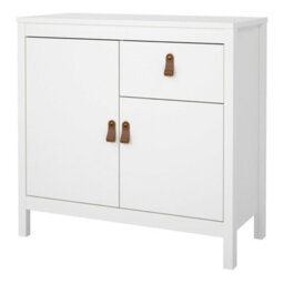 Wyld Haus Wildberry Matt White Wooden Sideboard, 2 Doors 1 Drawer, Brown Leather Handles - thumbnail 3