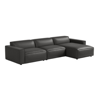 Valencia Nathan Full Aniline Leather Lounge Modular Three Seats With Right Chaise Sofa Black Color Fsc Pine Wood - image 1