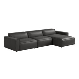 Valencia Nathan Full Aniline Leather Lounge Modular Three Seats With Right Chaise Sofa Black Color Fsc Pine Wood