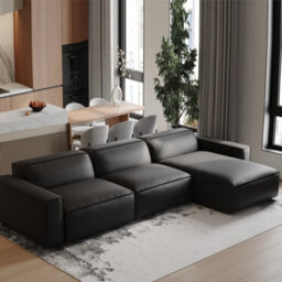 Valencia Nathan Full Aniline Leather Lounge Modular Three Seats With Right Chaise Sofa Black Color Fsc Pine Wood - thumbnail 2