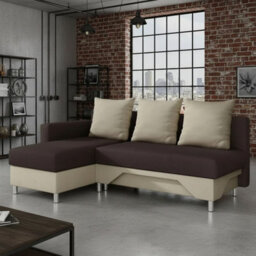 Tom M Corner Sofa Bed For Living Room Chipboard Frame Hr Foam Bonell Spring Wooden Base 215X133X95Cm Brown And Beige Left - thumbnail 1