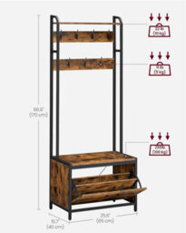 Songmics Coat Rack With Shoe Storage, Hall Tree With Bench, 7 Hooks And Top Shelf, For Hallway, Bedroom, Rustic Brown & Black - thumbnail 2