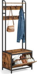 Songmics Coat Rack With Shoe Storage, Hall Tree With Bench, 7 Hooks And Top Shelf, For Hallway, Bedroom, Rustic Brown & Black - thumbnail 7