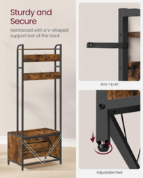 Songmics Coat Rack With Shoe Storage, Hall Tree With Bench, 7 Hooks And Top Shelf, For Hallway, Bedroom, Rustic Brown & Black - thumbnail 6