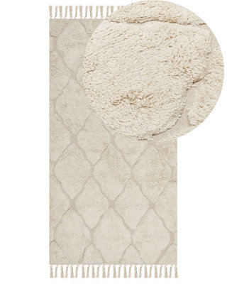 Beliani Beige Cotton Rug 80 X 150 Cm - Tufted Geometric Minimalist Rug - image 1