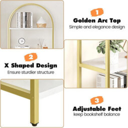 Set Of 2 Arched 5-Tier Bookshelf Metal Bookcase Display Shelving Unit With Anti-Tip Safety Kits - White/gold - thumbnail 4