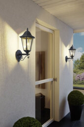 2 Pack Modern Ip44 Outdoor Wall Lanterns In Black And Silver Patina - 1X 60W E27 - thumbnail 4