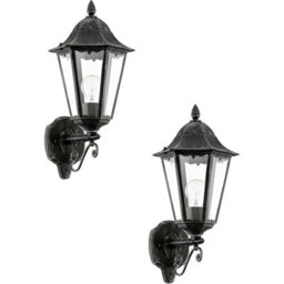 2 Pack Modern Ip44 Outdoor Wall Lanterns In Black And Silver Patina - 1X 60W E27