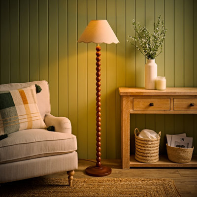 Valuelights Bobbin Natural Trim Linen Shade Walnut Bobble Floor Lamp With Bulb - image 1