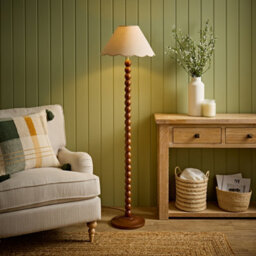 Valuelights Bobbin Natural Trim Linen Shade Walnut Bobble Floor Lamp With Bulb - thumbnail 2