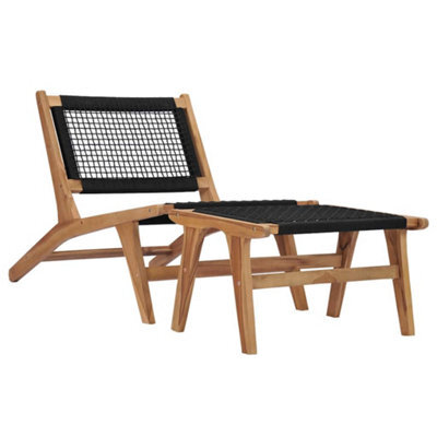 Berkfield Sun Lounger With Footrest Solid Teak Wood And Rope - image 1