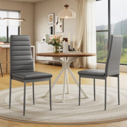Living And Home Set Of 2 Grey Pu Leather Upholstered Dining Chairs - thumbnail 1