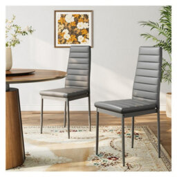 Living And Home Set Of 2 Grey Pu Leather Upholstered Dining Chairs - thumbnail 2