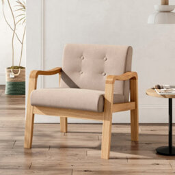 Living And Home Modern Wooden Frame Beige Upholstered Armchair Recliner Chair Sofa Chair - thumbnail 1