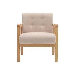 Living And Home Modern Wooden Frame Beige Upholstered Armchair Recliner Chair Sofa Chair - thumbnail 2