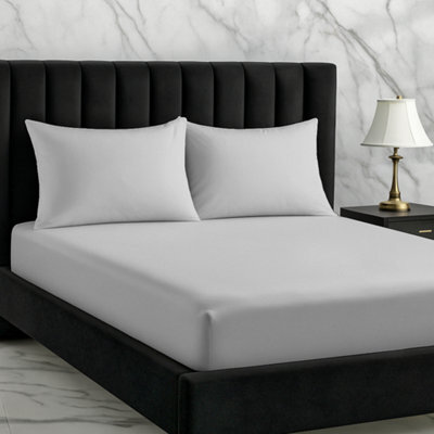 Microfibre Soft Touch Fitted Sheet 25Cm Skirt Plain Dyed Bed Linen Silver - image 1
