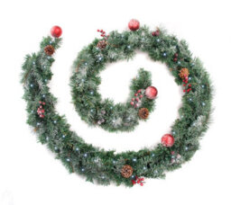 Best Artificial 9Ft Frosted Red Decorated Christmas Garland Supplied With 80 Bright White Battery Leds Banister - thumbnail 1