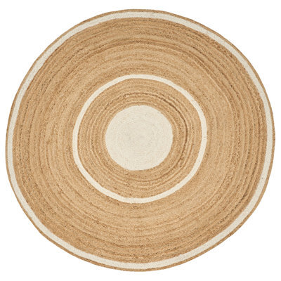 Beliani Round Jute Area Rug 140 Cm Beige And White Halfeli - image 1