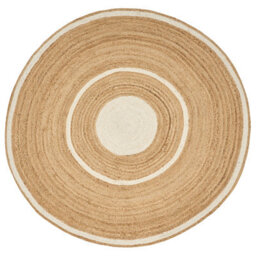 Beliani Round Jute Area Rug 140 Cm Beige And White Halfeli - thumbnail 1