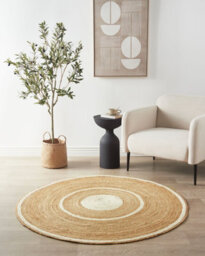 Beliani Round Jute Area Rug 140 Cm Beige And White Halfeli - thumbnail 2
