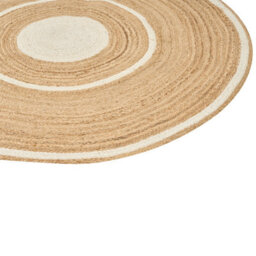 Beliani Round Jute Area Rug 140 Cm Beige And White Halfeli - thumbnail 7