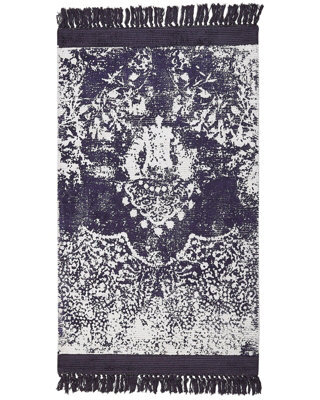 Beliani Handwoven Area Rug 80 X 150 Cm - Violet And White Distressed Vintage Design - image 1