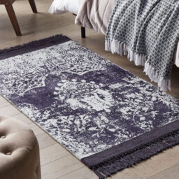 Beliani Handwoven Area Rug 80 X 150 Cm - Violet And White Distressed Vintage Design - thumbnail 2