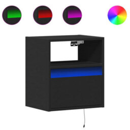 Berkfield Wall-Mounted Bedside Cabinets With Led Lights 2 Pcs Black - thumbnail 2