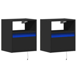 Berkfield Wall-Mounted Bedside Cabinets With Led Lights 2 Pcs Black - thumbnail 3