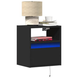 Berkfield Wall-Mounted Bedside Cabinets With Led Lights 2 Pcs Black - thumbnail 1