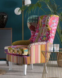 Beliani Wingback Chair Molde Fabric Fuchsia Pink - thumbnail 2