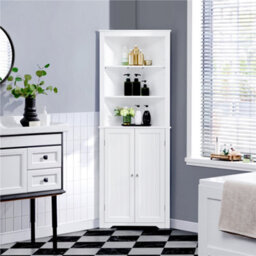 Yaheetech White Tall Corner Freestanding Bathroom Storage Cabinet With Open Shelf - thumbnail 1
